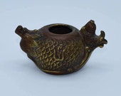 Brass Chinese Dragon Fish Tea Pot Vintage Etched Ornate Miniature Teapot Scaled Texture Brass Dragon Spout Fish Handle Gift for Him