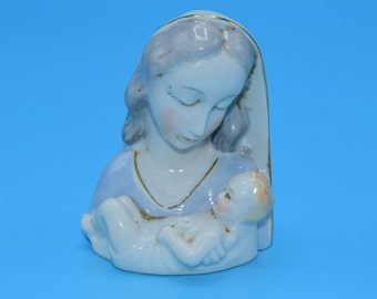 Miniature Mary & Jesus Statuette Vintage Porcelain Sacred Holy Family Statue Religious Figurine Mother Mary Baby Jesus Ceramic Figure