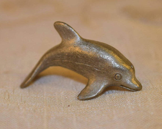 Miniature Pewter Dolphin Figurine Vintage Pewter Sea Life Mammal Dolphin Collectible Fairy