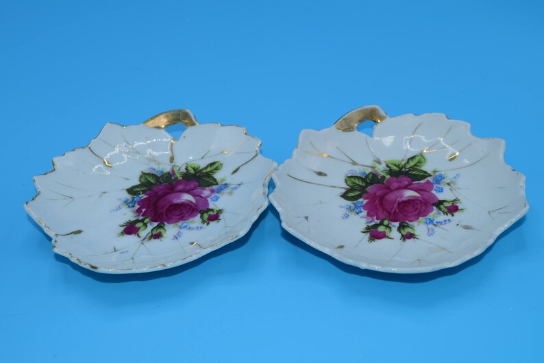 Japan Rose Snack Plates Set of 2 Vintage Leaf Shaped Bon Bon Etsy