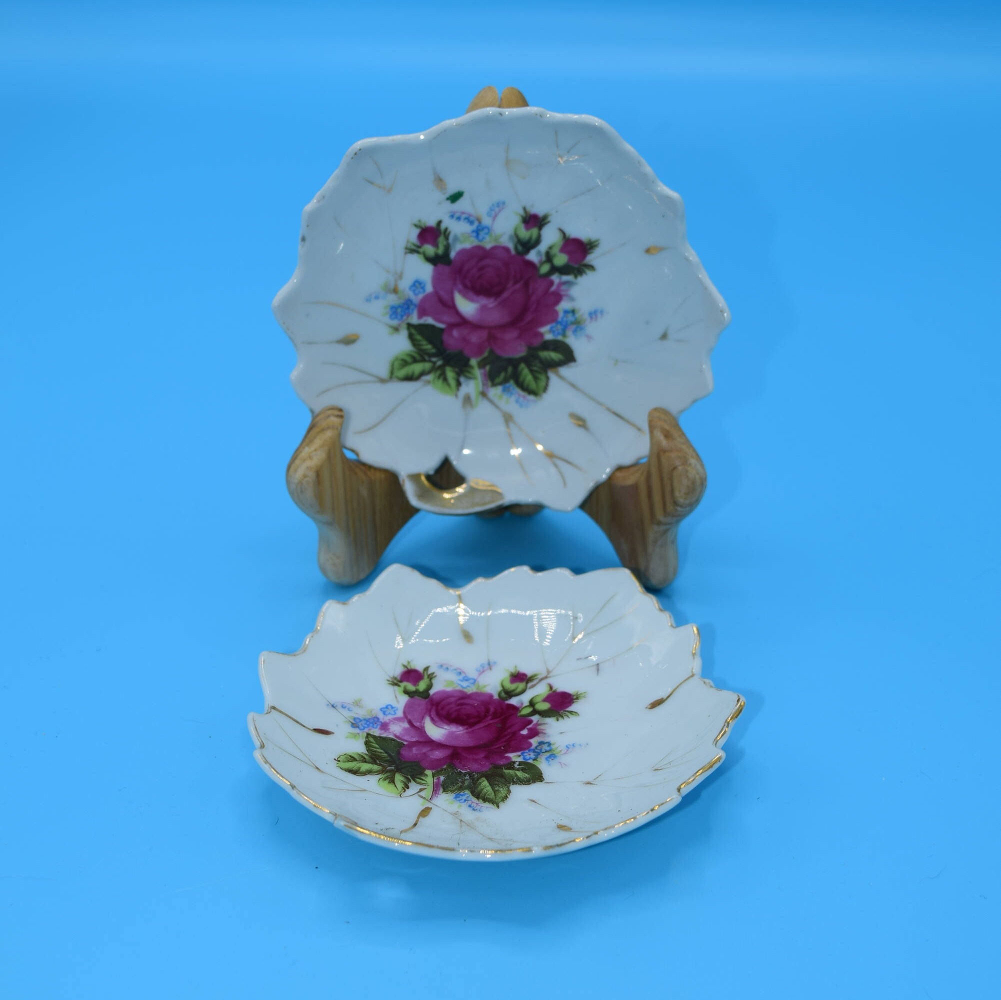 Japan Rose Snack Plates Set of 2 Vintage Leaf Shaped Bon Bon Etsy