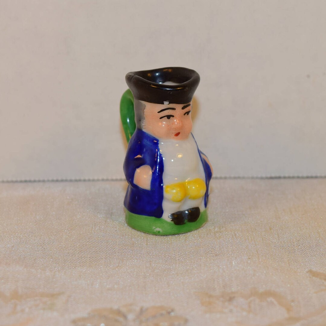 Miniature Toby Pitcher Vintage Blue Colonial Man Mini Creamer Tiny
