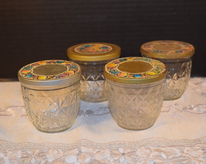 Ball Quilted Crystal Jelly Jars Vintage Set of 4 Quilted Ball Jam Jars