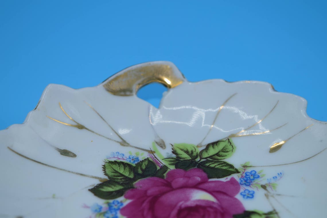 Japan Rose Snack Plates Set of 2 Vintage Leaf Shaped Bon Bon Etsy