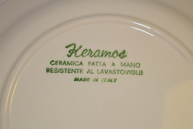 Keramos Italian Salad Plate Set of 4 Vintage Handmade in Italy Lunch Plates Yellow Trim Hostess Gift Housewarming Gift Wedding Gift