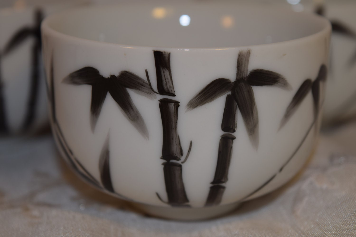CDGC Bamboo Tea Cups Set of 5 Vintage Black and White Bamboo Painted