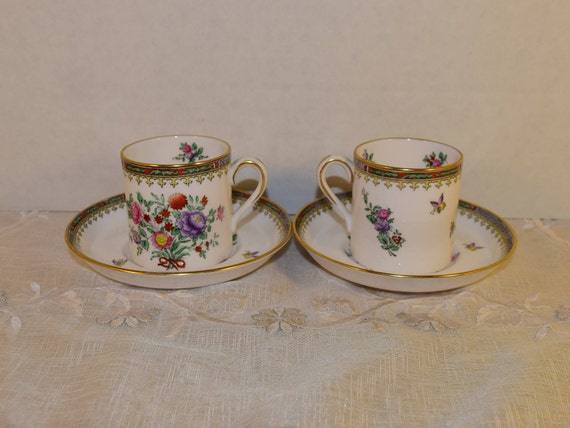 Spode Lowestoft Flowers Cup Saucer Pair Vintage 2 Flat Cups Etsy