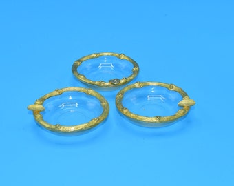 Gold Individual Ashtrays Set of 3 Vintage Brass & Clear Ashtray Set Ormulo Branch Look Cigarette Rest Holder Ashtray Personal Ashtray