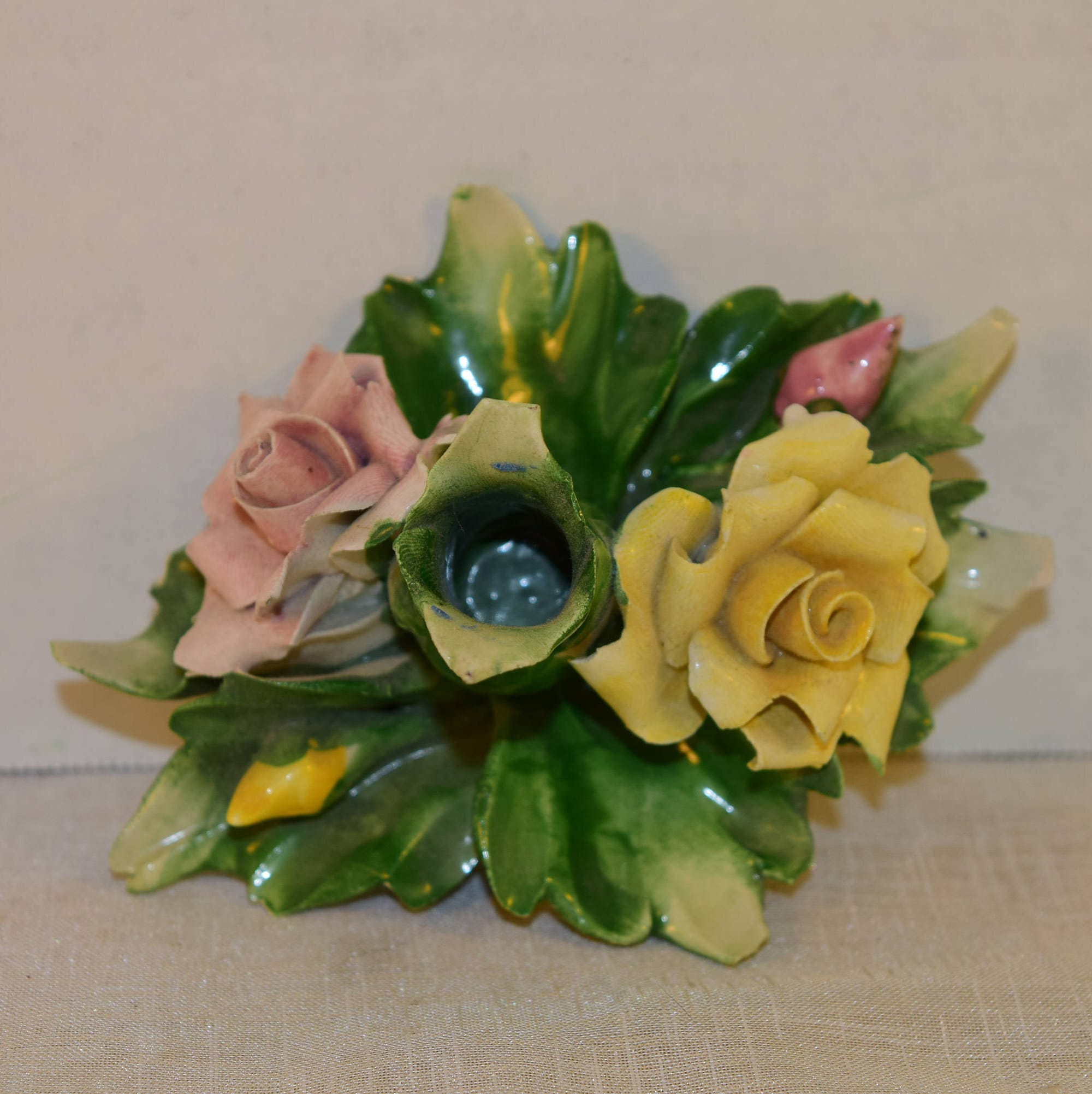 Capodimonte Flower Candlestick Holder Vintage Made in Italy Hand