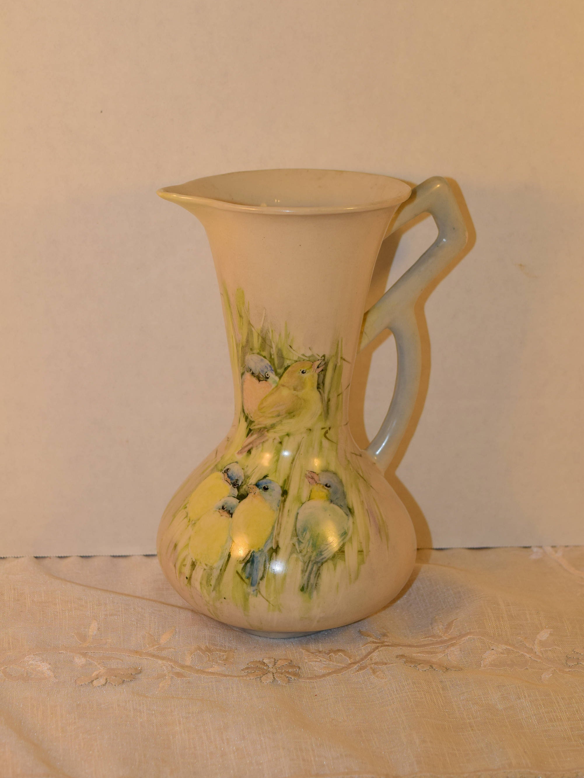 Bird Pitcher Geometric Handle Vintage Love Birds Bamboo Design Etsy