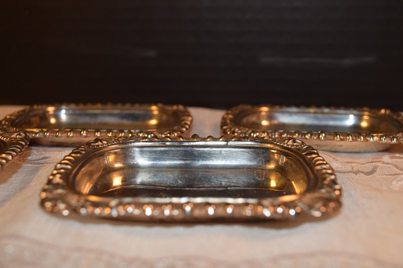 Miniature Silver Plated Trays Made in England Vintage Silver Plated Over Copper Butter Pat Dishes EP Copper Set of 4 English Butter Pads