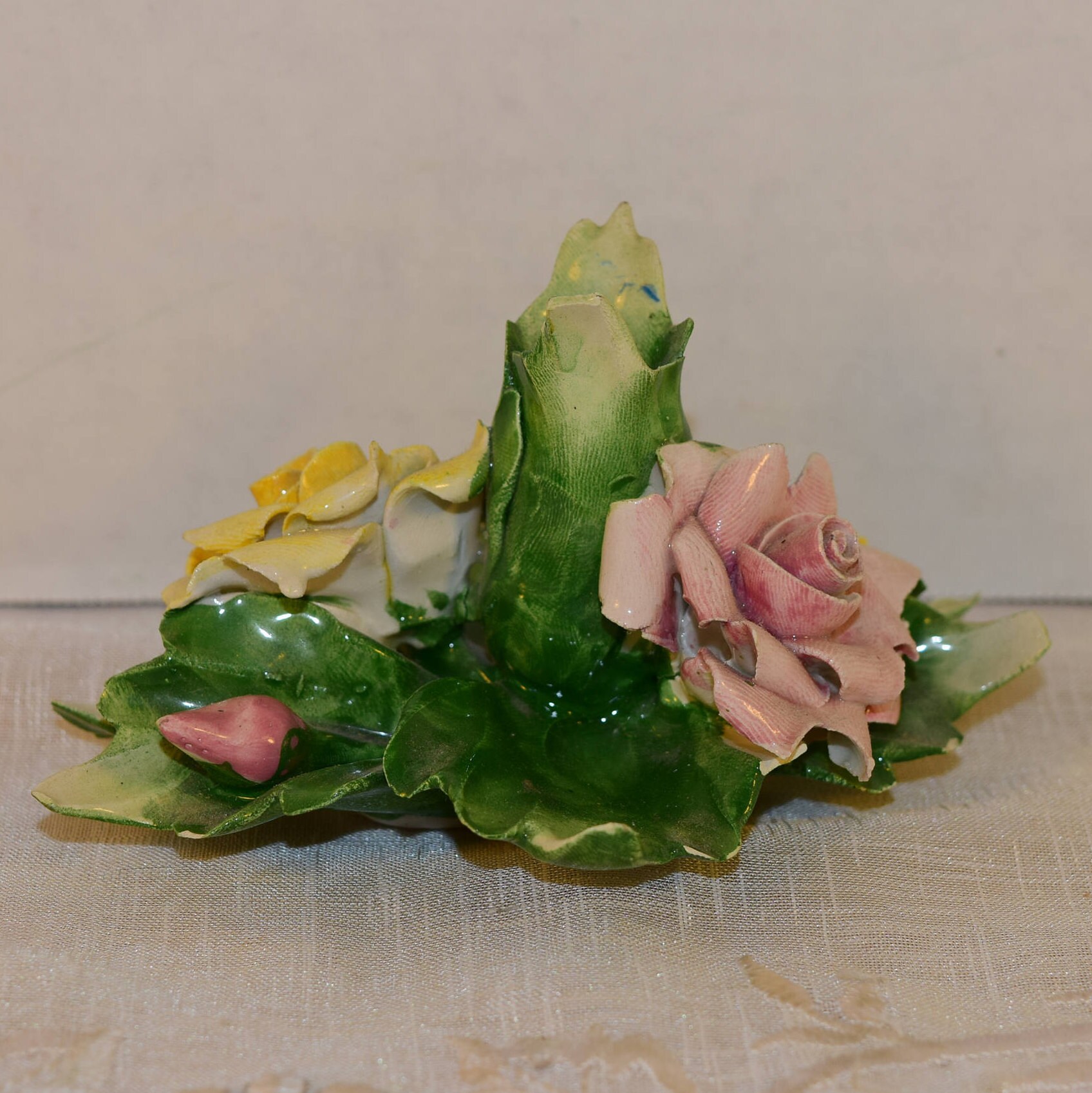 Capodimonte Flower Candlestick Holder Vintage Made in Italy Hand