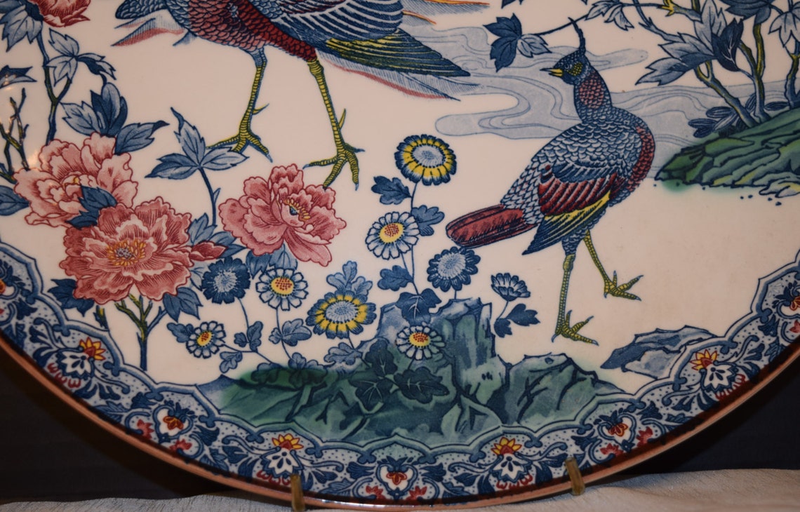 Asahi Peacock Plate Vintage Japanese Display Plate Cobalt Blue Etsy