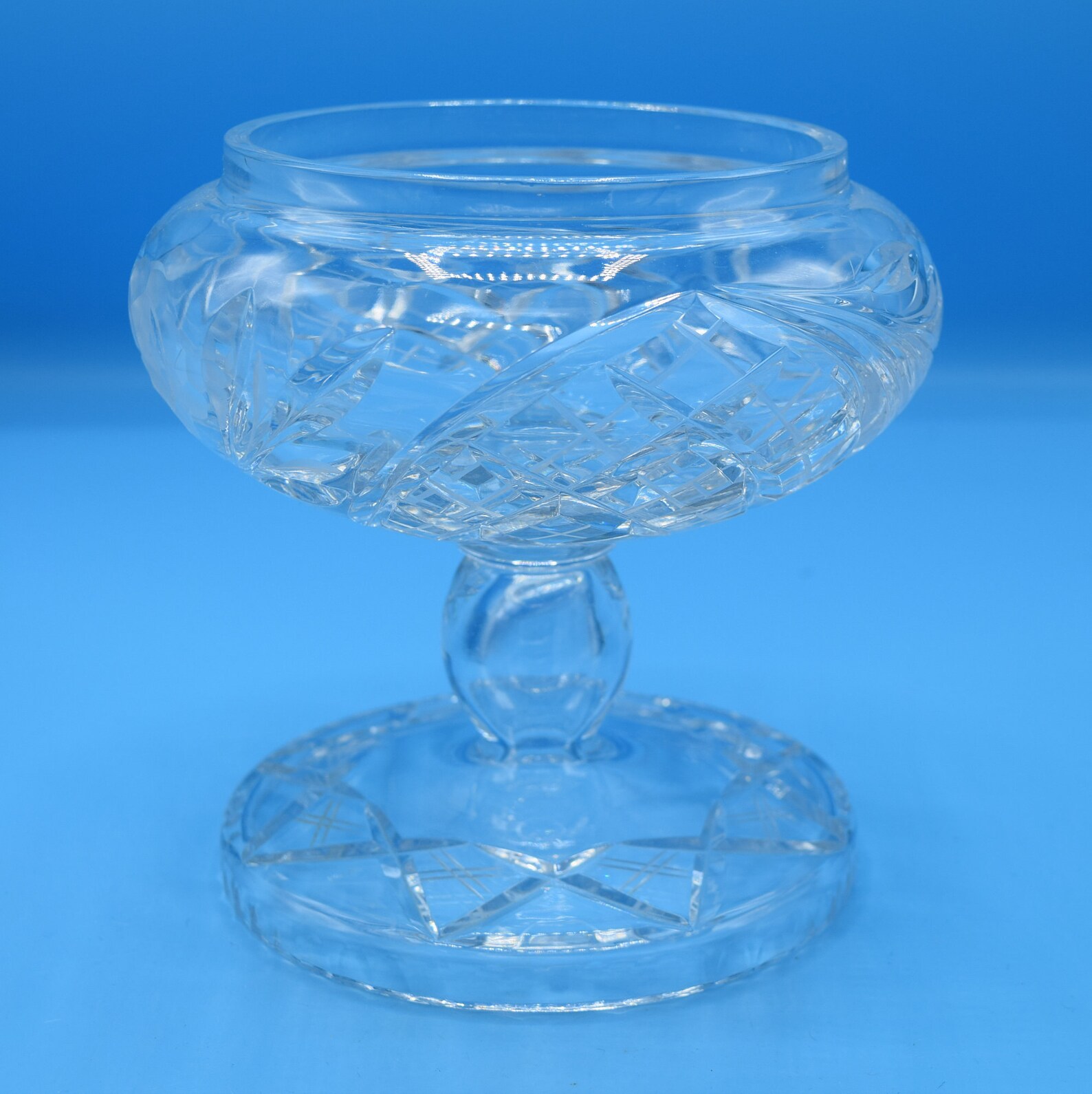 Crystal Cut Footed Glass Rose Bowl Vintage Large Crystal Bowl Mothers