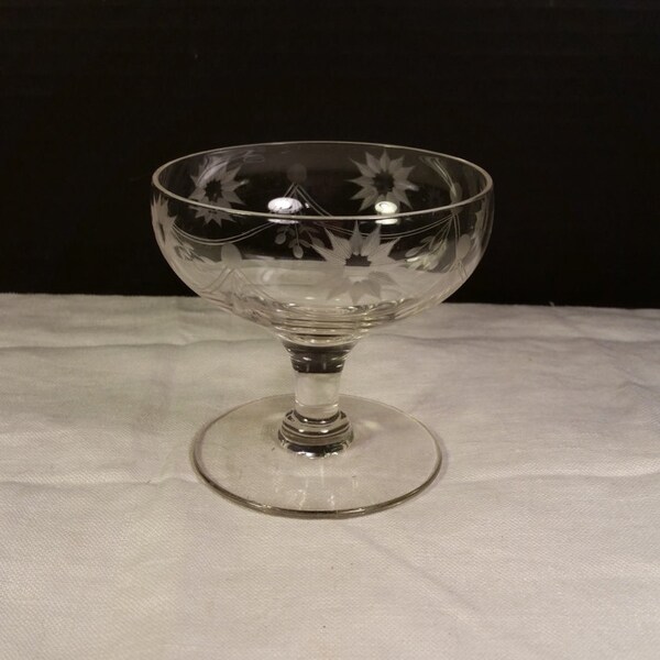 Etched Blown Crystal Glass Sundae Dish Vintage Dessert Bowl Swag Star Flowers Dessert Ice Cream Cup Glass Servingware Gift for Her Wedding