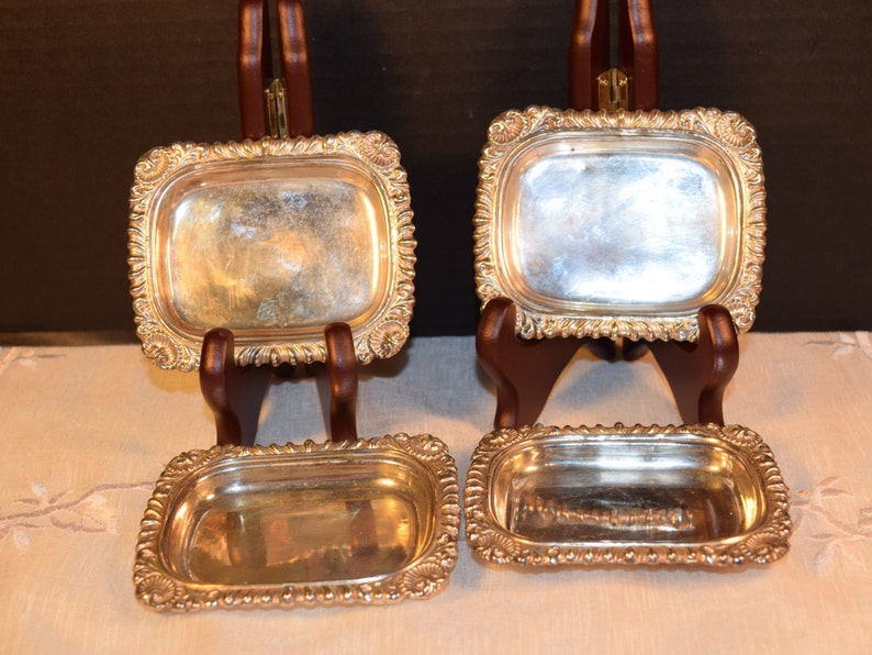 Miniature Silver Plated Trays Made in England Vintage Silver Plated Over Copper Butter Pat Dishes EP Copper Set of 4 English Butter Pads