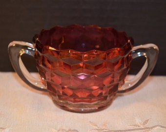 Cranberry Flash Glass Sugar Bowl Double Handle Vintage Diamond Block Ruby Red Glass Sugar Bowl Gift for Her Mom Mother Wife Friend Hostess