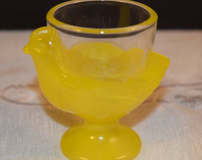 French Egg Cup Vintage Yellow Glass Egg Cup Hens Egg Cup Chicken Egg Holder Made in France