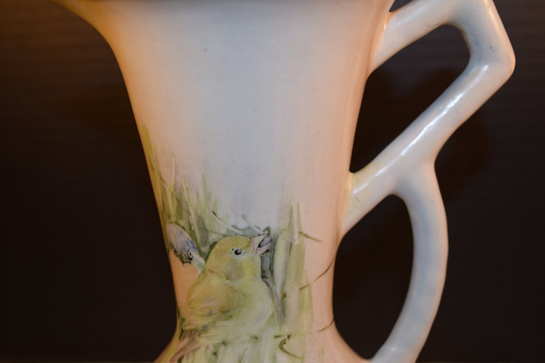 Bird Pitcher Geometric Handle Vintage Love Birds Bamboo Design Etsy