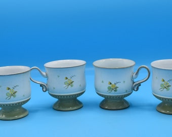 Denby-Langley Verona Pattern Footed Cup set of 4 Vintage English China With Floral Denver Pattern 1970s Stoneware Made in England Coffee Cup