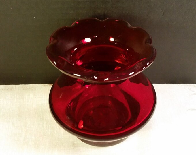 Ruby Red Glass Candle Holder Scalloped Curved Red Glass Votive Candle