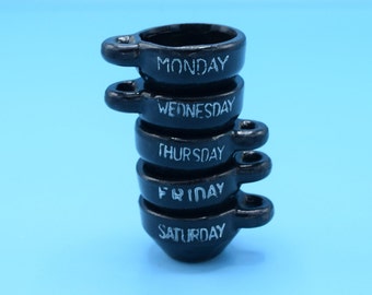 Days Of The Week Cup Set of 5 Japan Vintage Red Clay Pottery Mini Cups Monday Wednesday Thursday Friday Saturday Stackable Small Cups