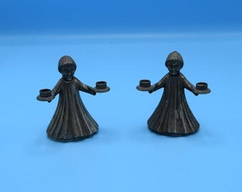 Italy Angel Candlestick Holders Set of 2 Vintage Silver Plate Christmas Angel Taper Holders Made in Italy International Silver Company