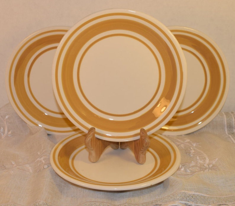 Keramos Italian Salad Plate Set of 4 Vintage Handmade in Italy Lunch Plates Yellow Trim Hostess Gift Housewarming Gift Wedding Gift