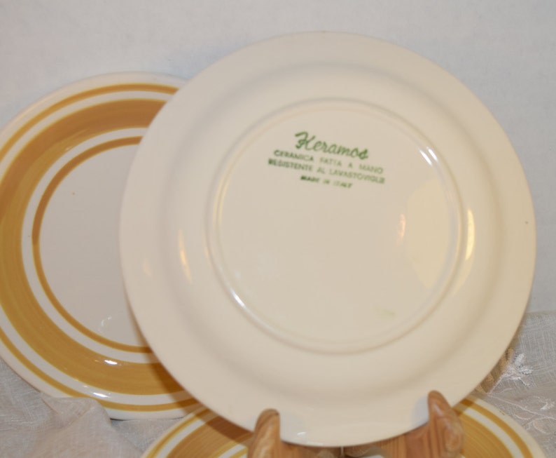 Keramos Italian Salad Plate Set of 4 Vintage Handmade in Italy Lunch Plates Yellow Trim Hostess Gift Housewarming Gift Wedding Gift