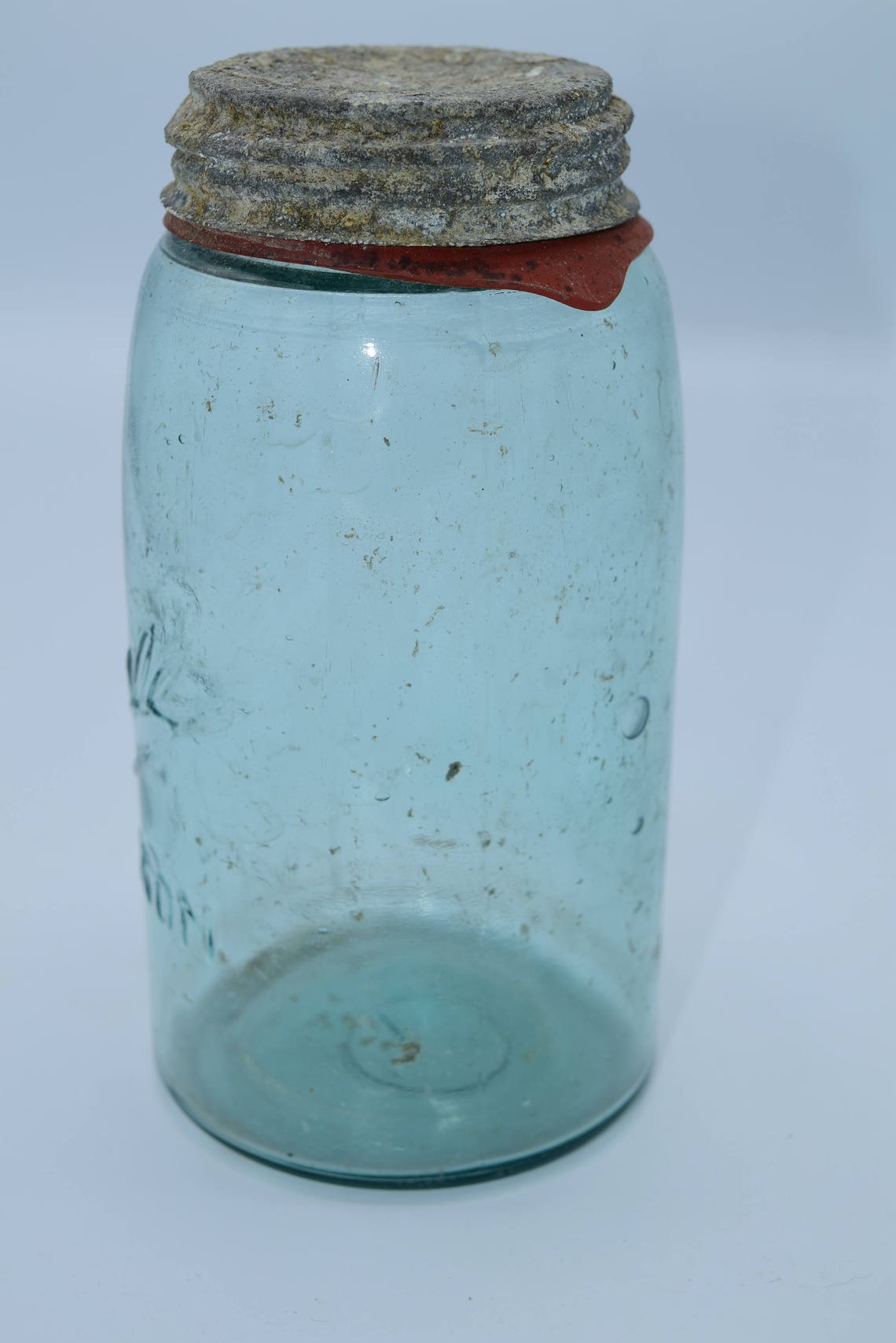 Ball Mason Jar Zinc Lid Vintage Quart Jar Triple L Blue Etsy