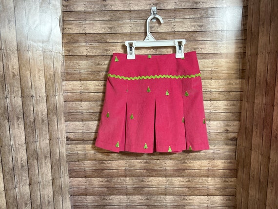 Girls 6 6X Pleated Corduroy Skirt With Adjustable Elastic Back Waist. Hot Pink With Embroidered Green Christmas Trees Ric Rac Trim Etsy