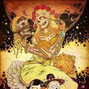 Day of the dead art, Dia de Muertos art, Sugar Skull Pin Up art, Calavera, Catrina, signed by artist