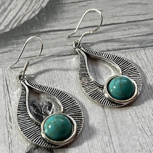 Silver Turquoise Boho Earrings UK, Bohemian Earrings UK, Silver Contemporary Earrings, Tribal Earrings UK, Ethnic Earrings