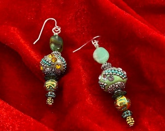 Bohemian Dangle Earrings UK, Jade Ethnic Earrings uk, Jade Jewellery UK, Silver Jade Gemstone Earrings, Tribal Earrings UK,