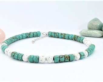 Turquoise White Choker Necklace, Howlite Gemstone Jewellery, Handmade Choker UK