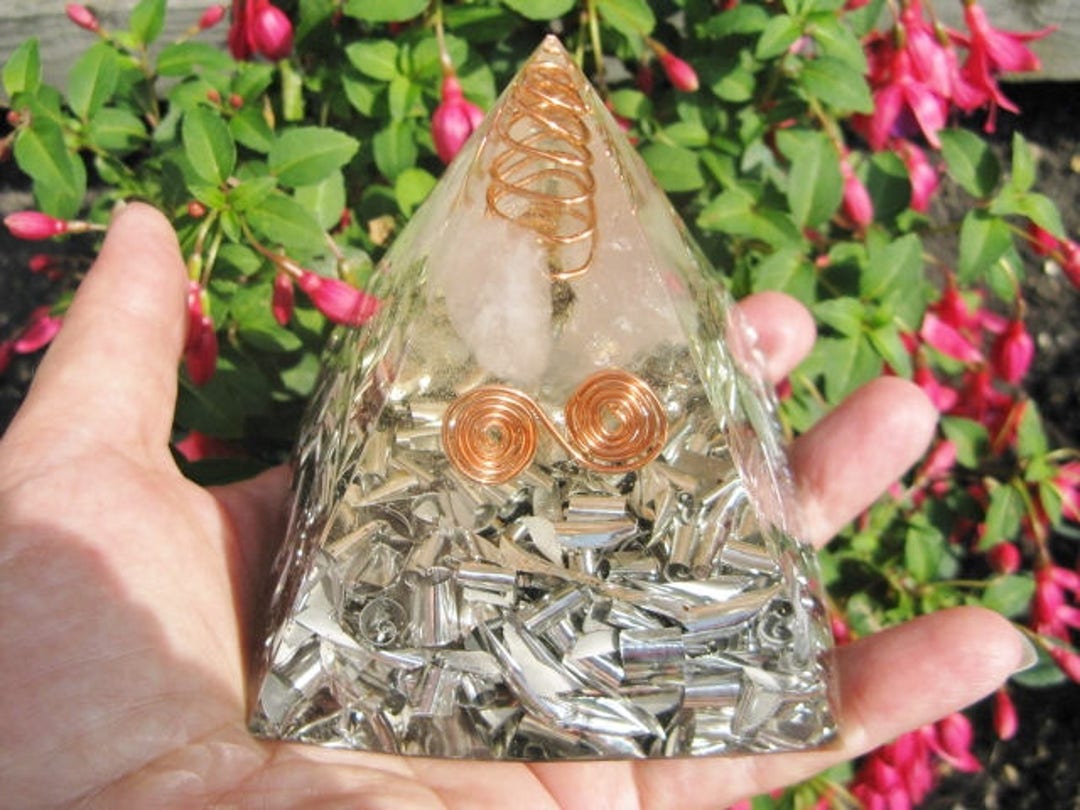 Rose Quartz Paperweight, Desk Top Paper Weight Organite Pyramid, Taurus