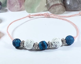 Friendship Bracelet uk,  Friendship Stacking Bracelet, Lava Bead Bracelet uk, Blue White Cord Adjustable Bracelet