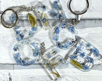 Keyrings Personalised Forget Me Not Gift, Initial Keyring, Initial Bag Charm, Letter Keyring, Readers Gift - MOST initials available