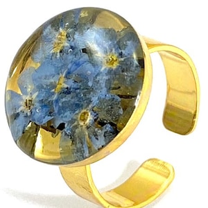 Forget Me Not Ring, Flower Ring, Botanical Flower Ring, Real Flower Ring, Adjustable Forget Me Not Ring, Gold Plated