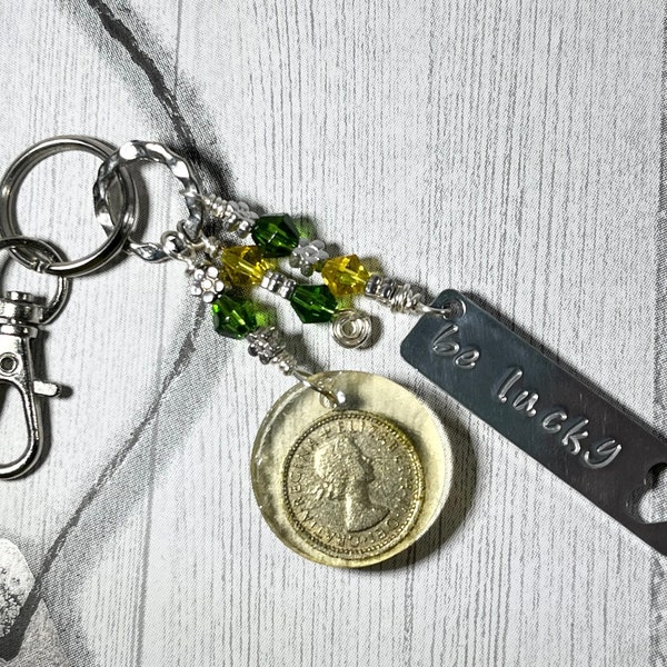 Lucky Sixpence Keyring, Real Coin Set in Resin for a Handmade Lucky Charm