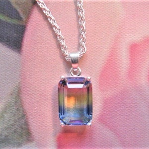 Silver Rainbow Necklace, Rainbow Colour Pendant Necklace
