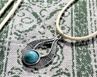 Boho Pendant Necklace, Silver Turquoise Statement Necklace, Ethnic Style Necklace