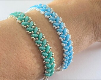 Handmade Stacking Bracelet Set UK, Blue Green Bracelets, Skinny Beaded Stacking Bracelets, Multi Colour Bracelets UK