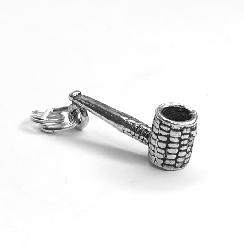 .925 3D Silver Charm for Bracelet or Pendant Corn Cobb Pipe Sterling