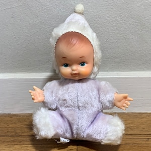 Japanese Made Vintage Plush Sewn Rubber Face Doll w/Painted Eyes & Rubber Hands