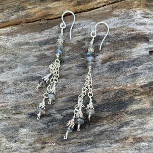 Handmade Natural Flash Labradorite Gemstone & Sterling Silver Dangle Earrings