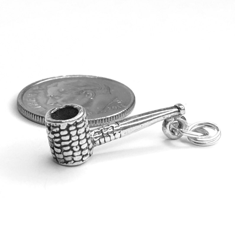 .925 3D Silver Charm for Bracelet or Pendant Corn Cobb Pipe Sterling