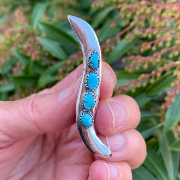 Vintage 1950s Zuni .925 Sterling & Turquoise Boomerang Pin/Brooch