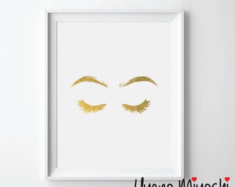 Female Eyebrows Gold Foil Print, Female Eyelashes Gold Print, Feminist Gold Foil Art Print, Girls Room Decoration, Bridal Shower Gift