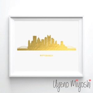 Pittsburgh Skyline Gold Foil Print, Gold Print, Custom Print in Gold, Art Print, Pittsburgh Pennsylvania Skyline Gold Foil Art Print